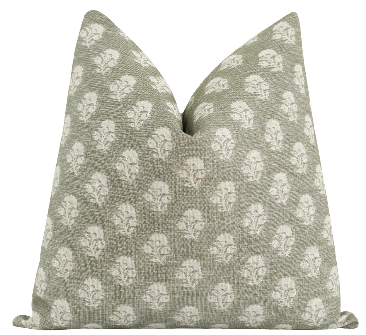 Warrington Sage Green Floral Block Print Pillow | Land of Pillows