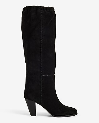 Brian Atwood x Express Suede Scrunch Mid-Calf Heeled Boots | Express