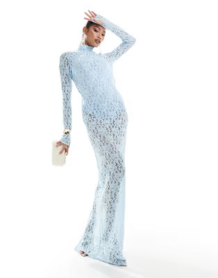 ASOS DESIGN lace overlay body maxi dress in pale blue | ASOS (Global)