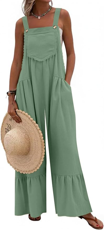 Dokotoo Women's Lace Casual Overalls Summer Jumpsuit Loose Baggy Wide Leg Ruffle Pants Rompers wi... | Amazon (US)