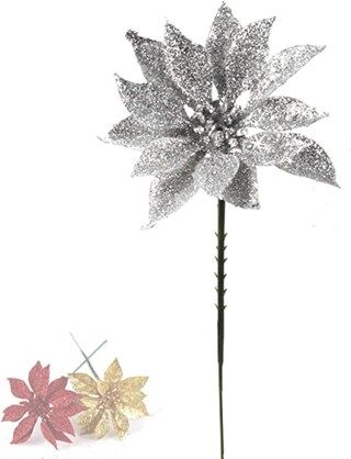 Shimmering Silver Glitter Poinsettia Christmas Tree Picks 24 Packs - Festive Holiday Decorations ... | Michaels Stores