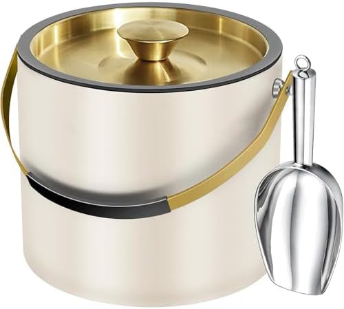 3.2L Modern Insulated Ice Bucket with Silicone Lid, Scoop, Strainer, Double Wall Stainless Steel ... | Amazon (US)