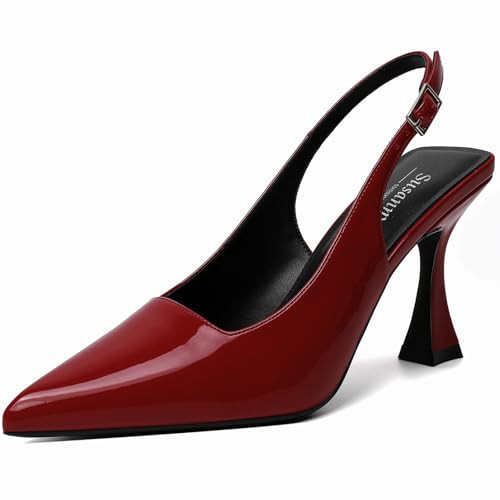 Susanny Red Slingback Kitten Heels Elegant Dressy Pumps for Women Closed Pointed Toe Sexy Chunky High Heels Wedding Bride Prom Party Dress Shoes 10 | Amazon (US)