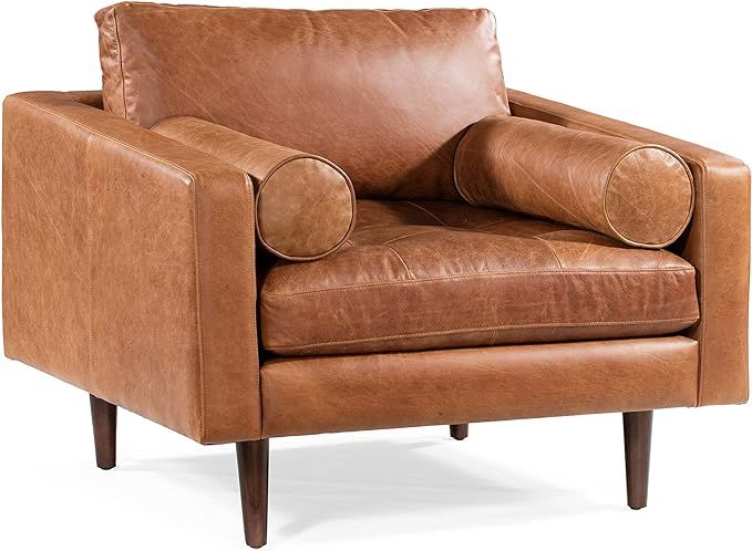 POLY & BARK Napa Lounge Chair in Full-Grain Pure-Aniline Italian Tanned Leather in Cognac Tan | Amazon (US)