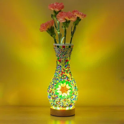 Mosaic Vase Lamp, Turkish Moroccan Table Lamp, Handmade Glass Vase with Wood Base for Flowers, USB Power for Living Room or Bedroom Decoration | Wayfair North America