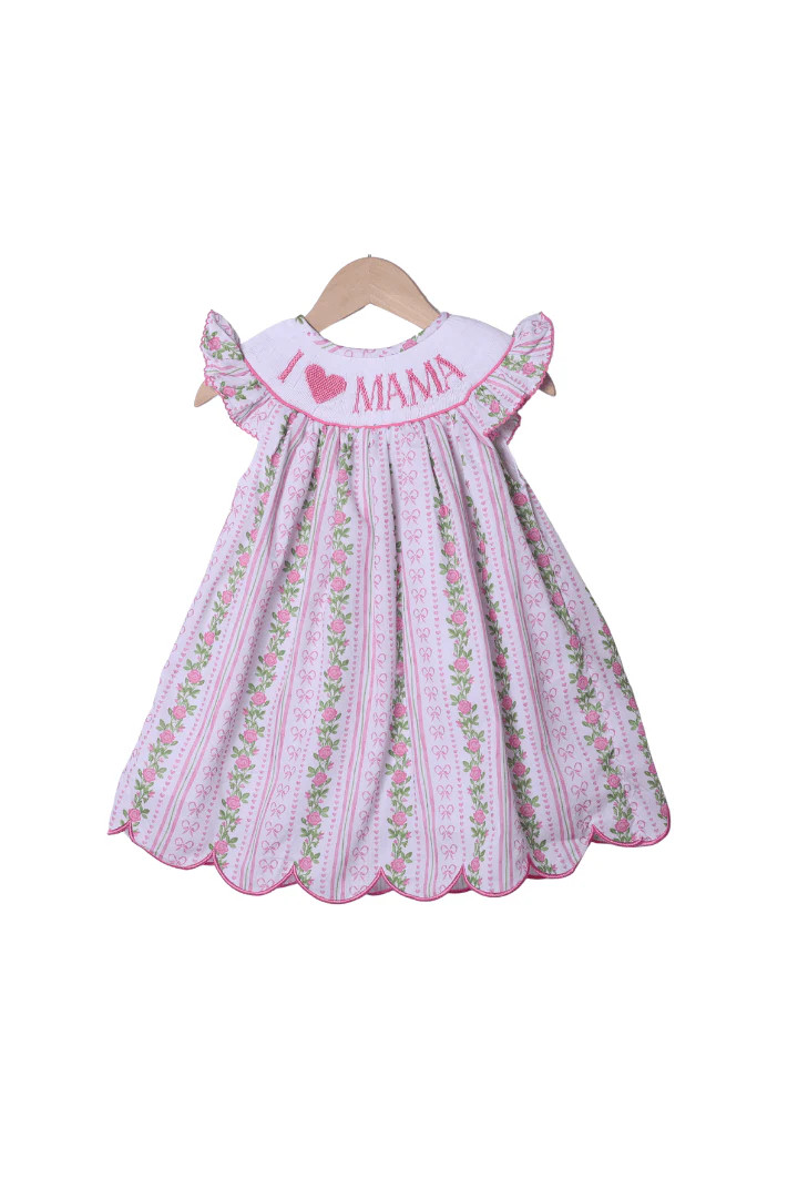 Smocked I Love Mama Fancy Floral Scalloped Dress | The Smocked Flamingo