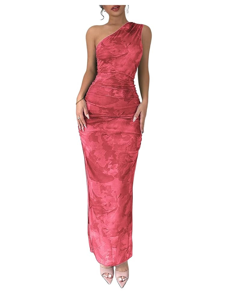 Milumia Women's Printed One Shoulder Bodycon Maxi Dresses Slit Cocktail Party Long Dresses | Amazon (US)