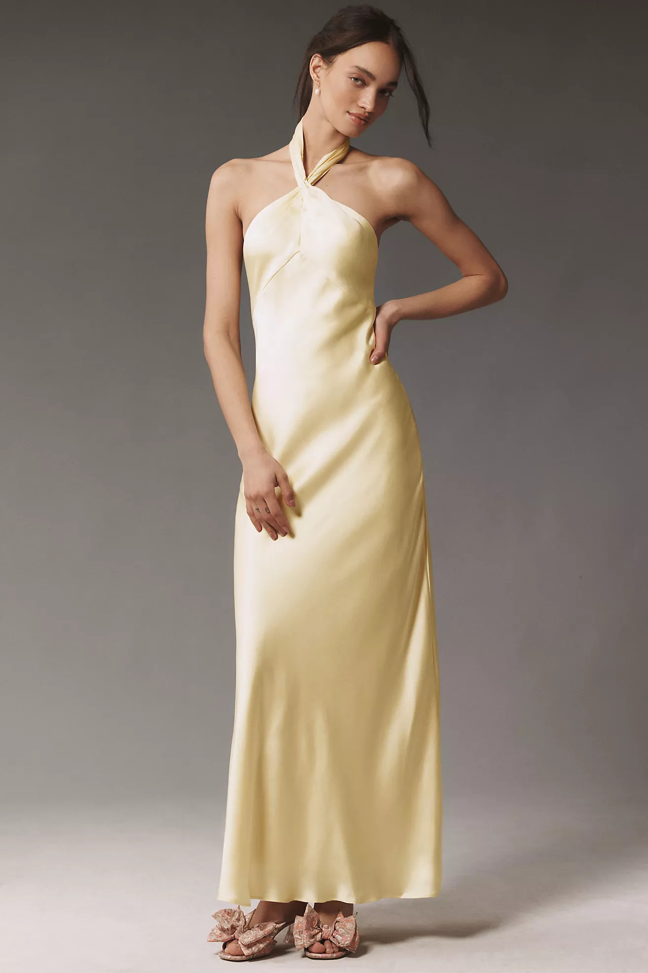 BHLDN Selma Halter-Neck Satin Maxi Dress | Anthropologie (US)