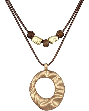 Boho Necklaces for Women Chunky Circle Necklace Layered Boho Circle Leather Choker Necklace Long ... | Amazon (US)