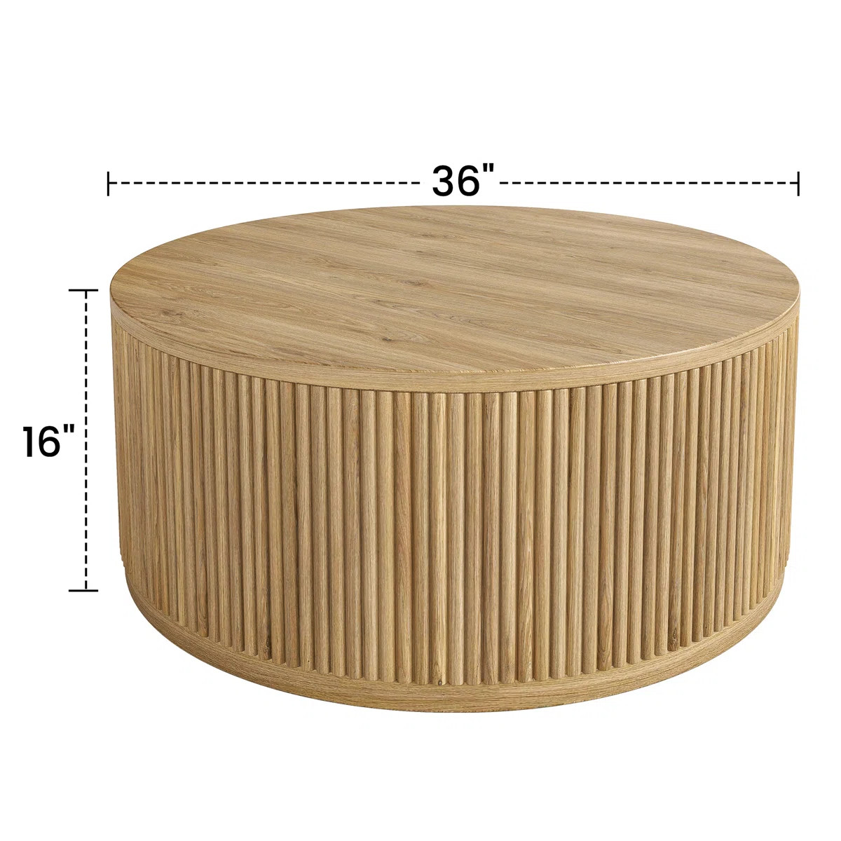 36.5"W Round Solid Wood Spacious Coffee Table Drum Table with Fluted Design | Wayfair North America