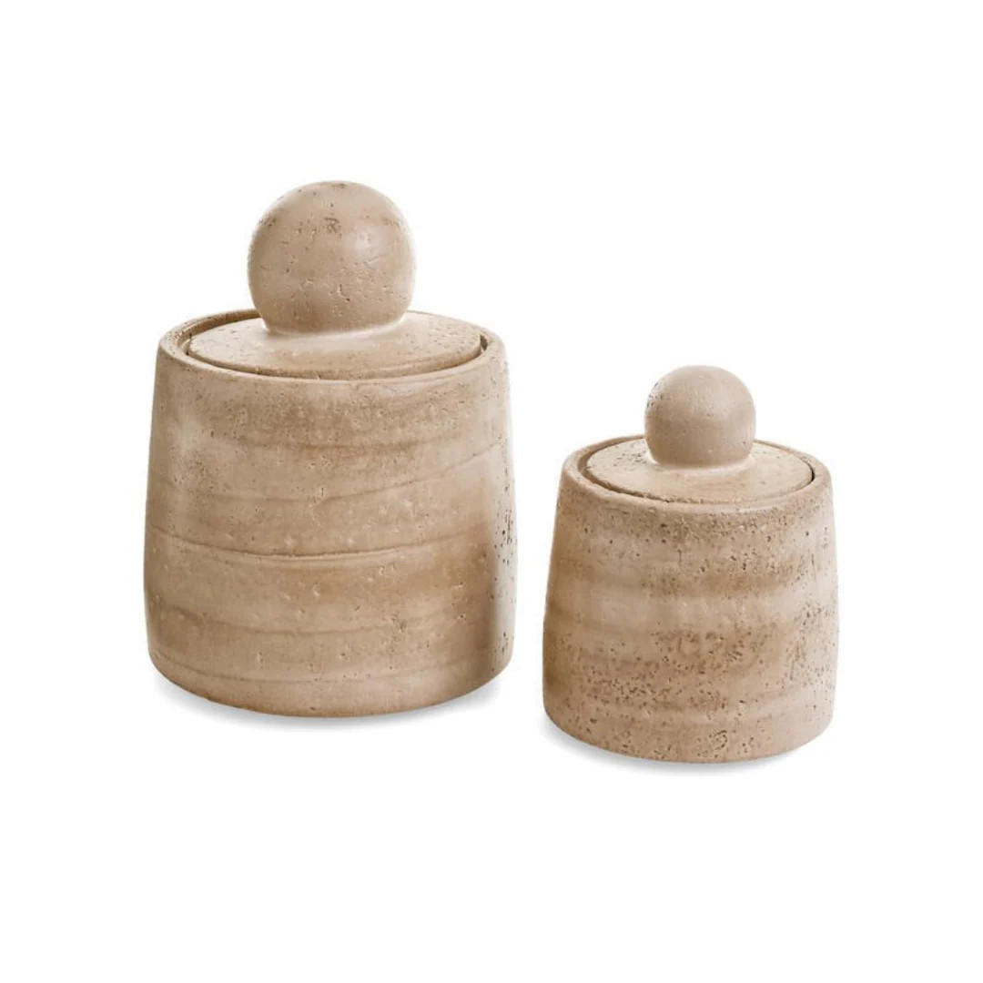 Beige Travertine Cement Canister | By Luxe B Co. | luxe bCO