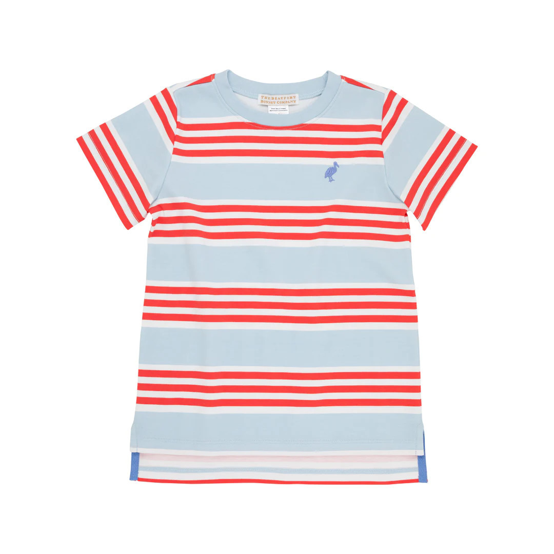 Carter Crewneck - Saddle Ridge Stripe with Barbados Blue Stork | The Beaufort Bonnet Company