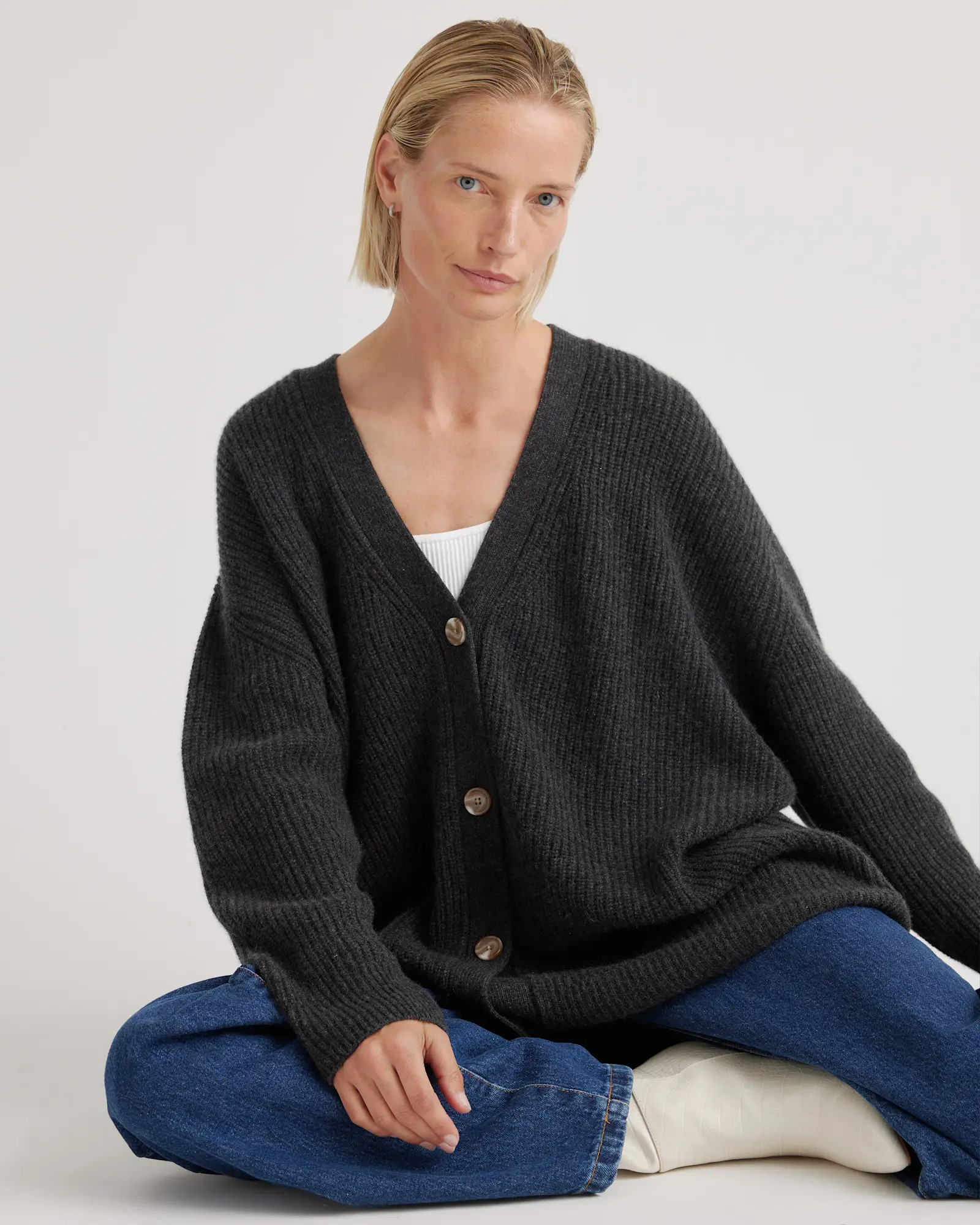 Mongolian Cashmere Oversized Boyfriend Cardigan Sweater | Quince