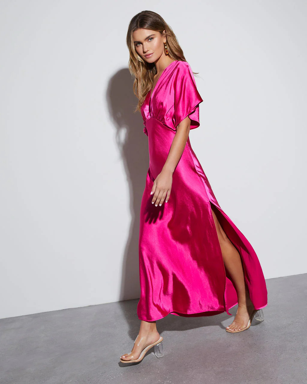 Theia Satin V-Neck Maxi Dress | VICI