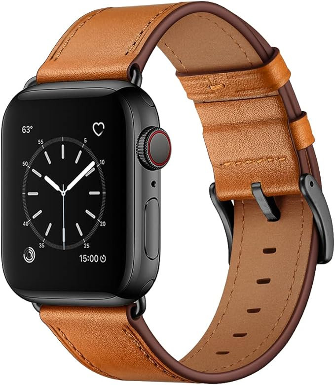 OUHENG Compatible with Apple Watch Band 49mm/46mm/45mm/44mm/42mm, Genuine Leather Band Replacemen... | Amazon (US)