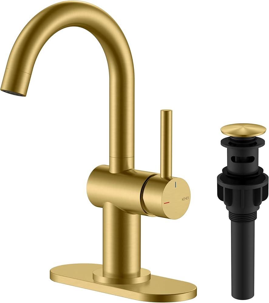 KENES Brushed Gold Single Handle Bathroom Faucets Modern Prep Wet Bar Sink Faucets Bathroom Sink ... | Amazon (US)