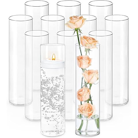 CYS Excel Clear Glass Cylinder Vase (H:12" D:4") | Multiple Size Choices Glass Flower Vase Center... | Amazon (US)