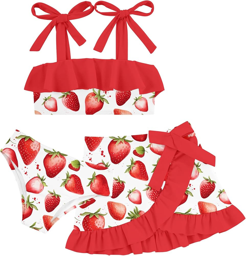 ALISISTER Girls Swimsuit 3 Piece Bathing Suits Flounce Bikini Tankini Set Beach Swimwear with Cov... | Amazon (US)