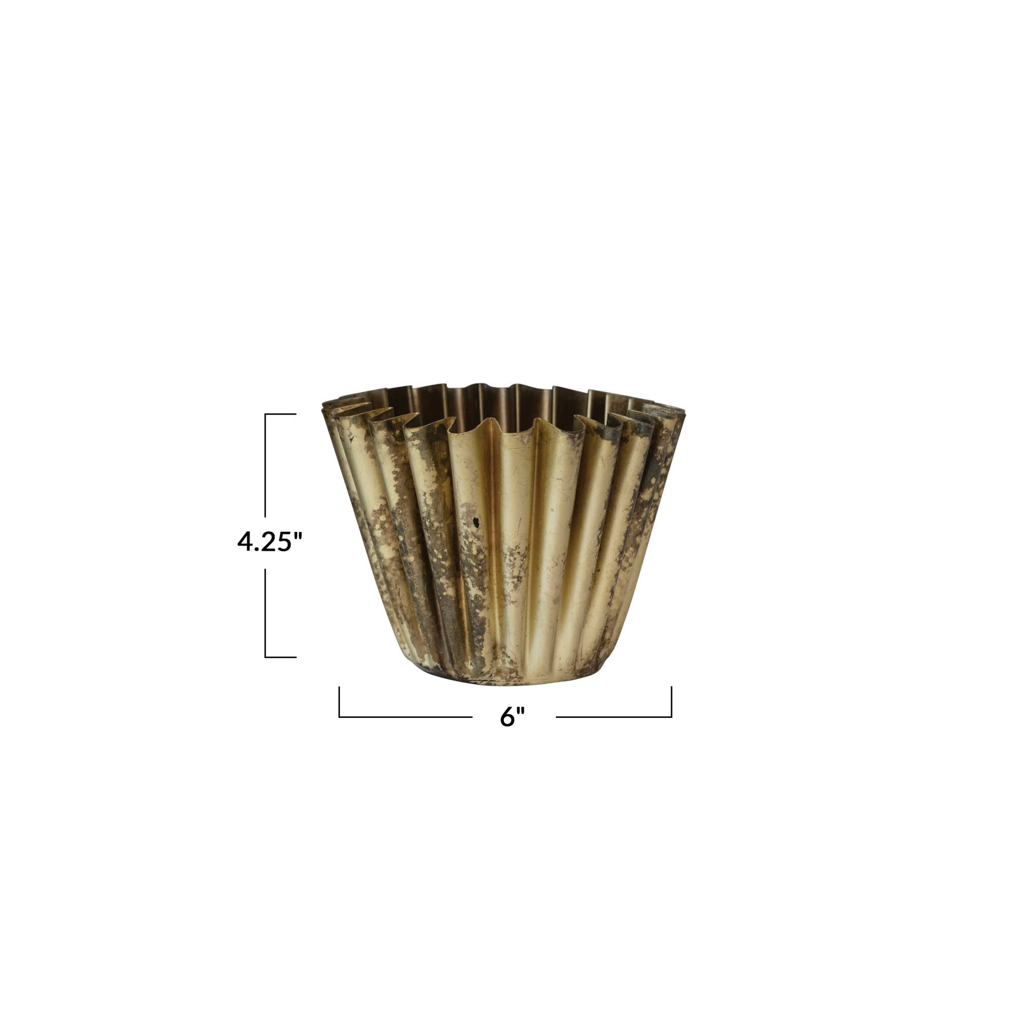 Creative Co-Op Pleated Metal Vase, Antique Brass Finish | Amazon (US)