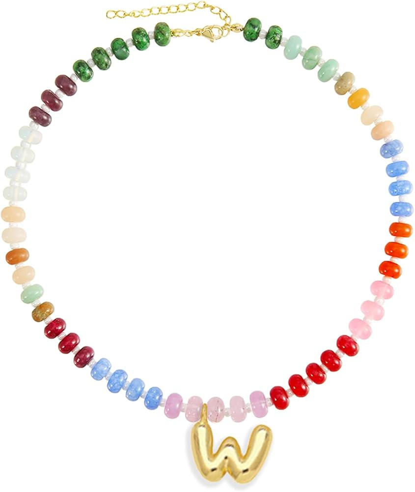 J&C DIY IMAGE Bubble Letter Pendant Charm Necklace for Womens, Handmade Trendy Initial Necklaces ... | Amazon (US)