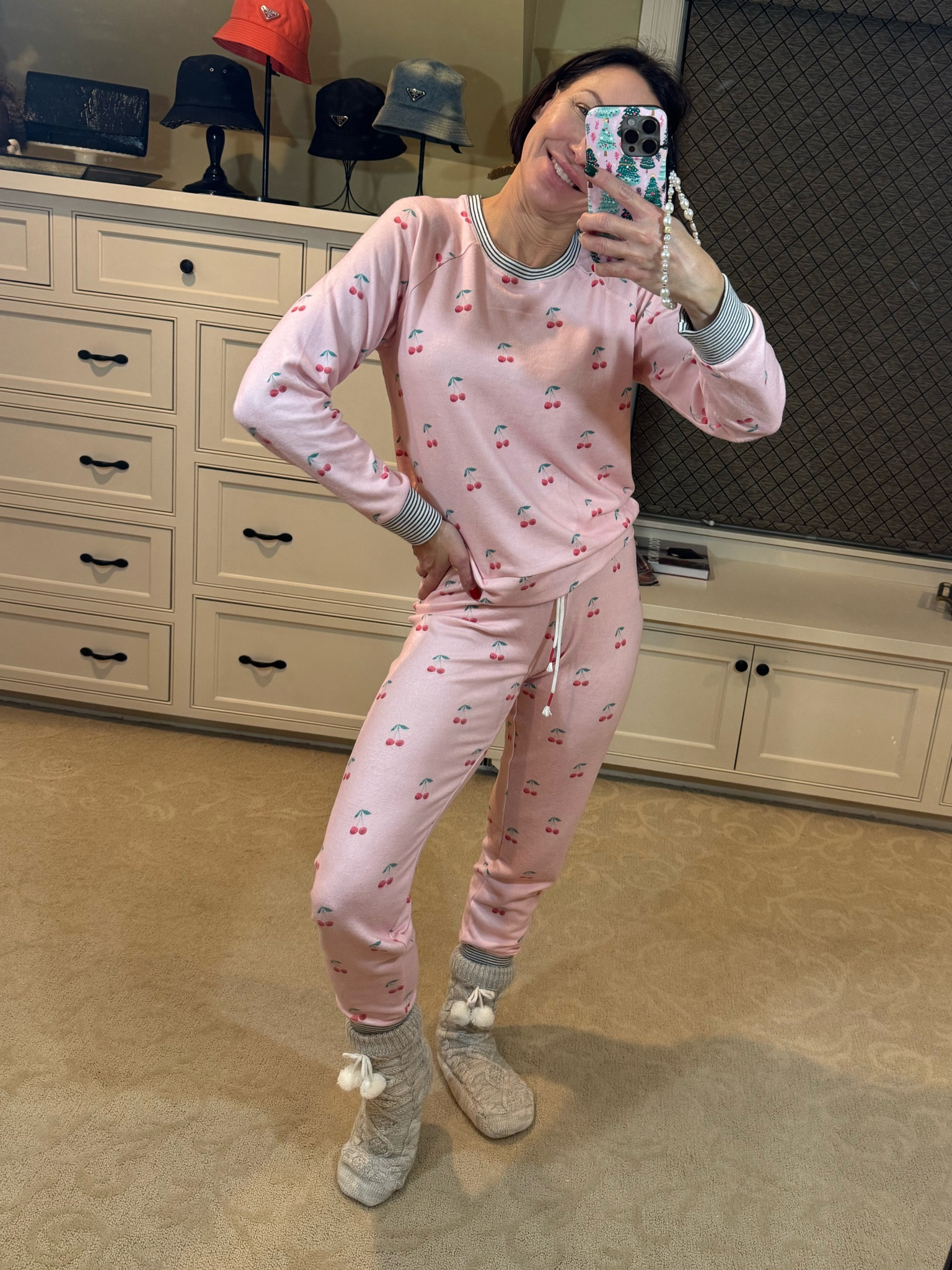 The comfy pjs my boys got me for Christmas - love the cute factor!! I’m wearing a size XS for reference - they run TTS.  Also the slipper socks are a definite must- have!  My boys have the best taste ❤️

#LTKOver40 #LTKStyleTip #LTKFindsUnder100