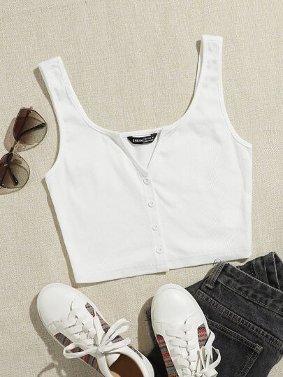 SHEIN Button Front Crop Tank Top | SHEIN