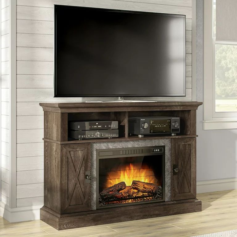 Kellum Media Fireplace Console for TVs up to 55”, 48" Stand, Brown | Walmart (US)