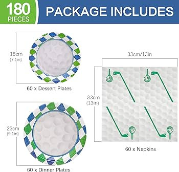 180PCS Golf Party Supplies Tableware Set Serve 60 | Golf Paper Plates and Napkins Kit Includes Di... | Amazon (US)