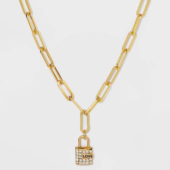 SUGARFIX by BaubleBar Crystal Padlock Link Chain Necklace - Gold | Target