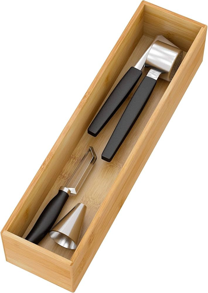 Bamboo Kitchen Drawer Organizer, Wooden Storage Box for Utensil Organizer Silverware Tray Cutlery... | Amazon (US)
