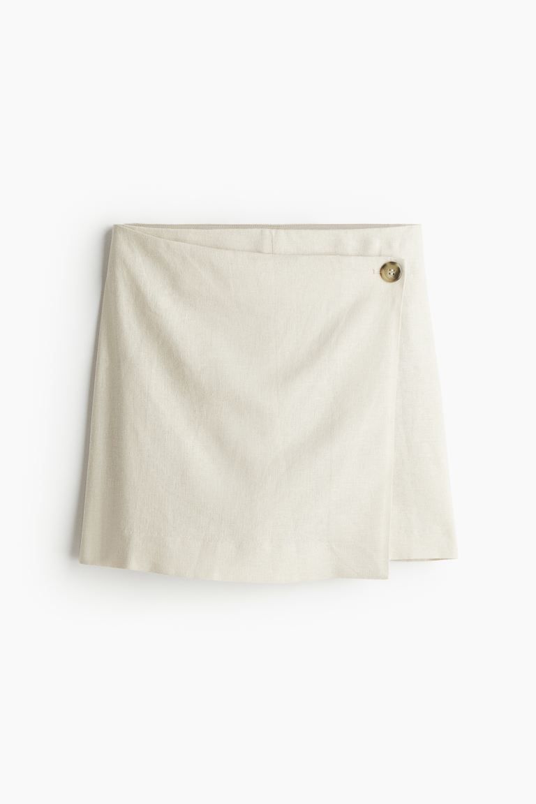 Linen-blend Skort - Regular waist - Short - Light beige - Ladies | H&M US | H&M (US + CA)