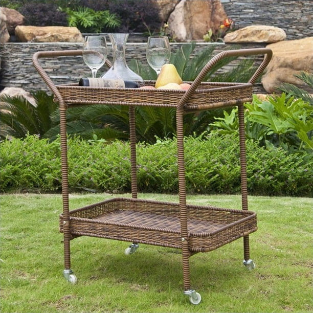 Jeco Wicker Patio Serving Cart in Honey | Walmart (US)