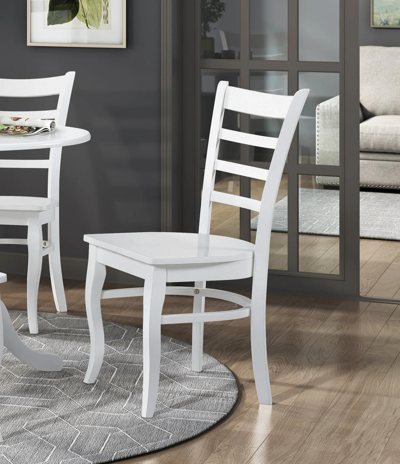 Blisstyle White Finish Dining Chairs Set of 2 Wooden Ladder Back Casual Farmhouse Style Kitchen Dining Room Furniture Modern Farmhouse Dining Chairs | Lowe's