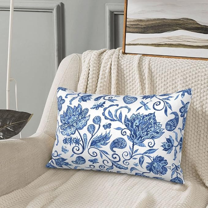 Chinoiserie Decor,Chinoiserie Pillow,Blue and White Pillow Cover,Blue Pillows,Paisley Pillow Cove... | Amazon (US)