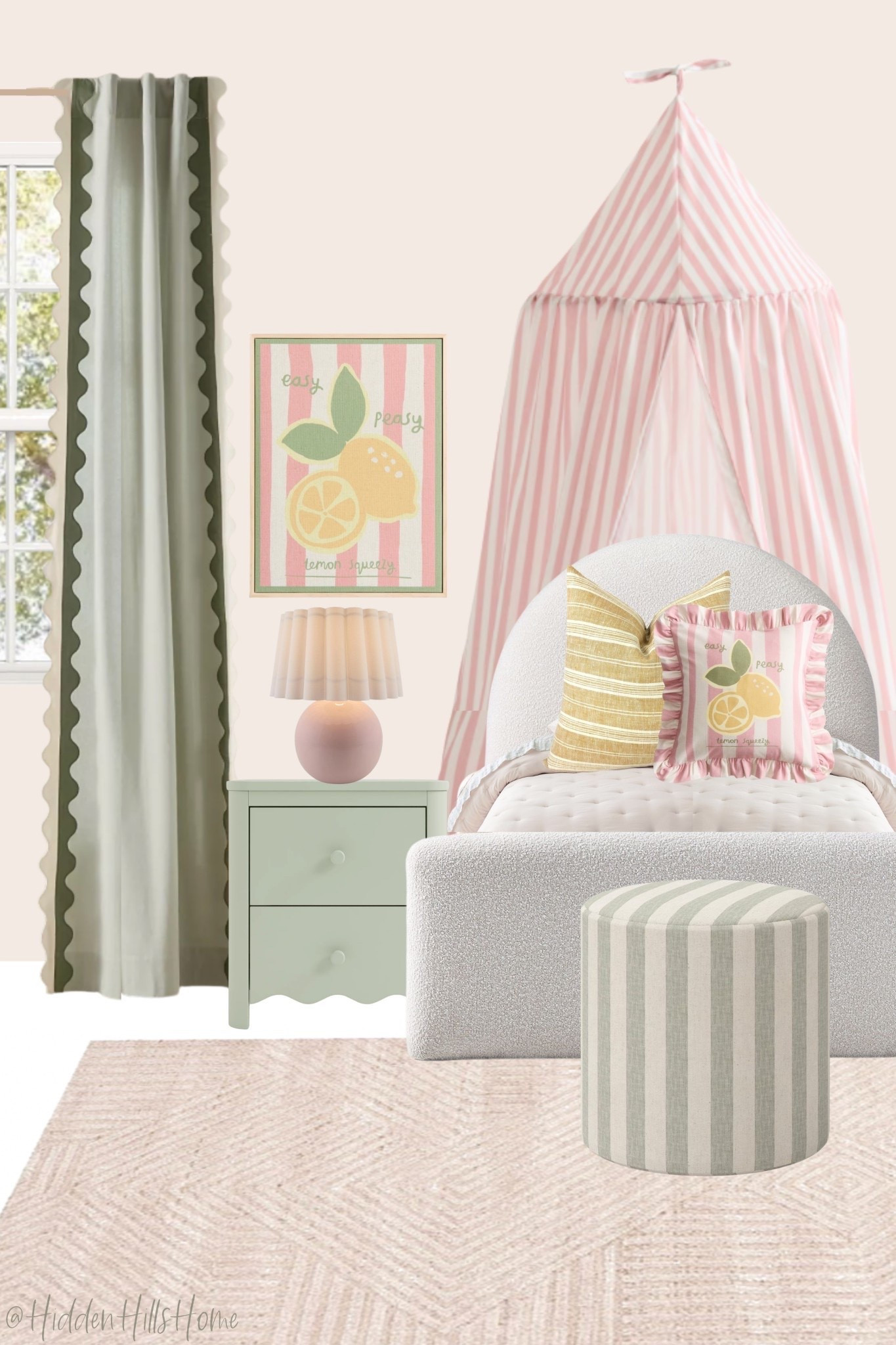 Toddler girls room decor mood board, young girls bedroom decor inspiration, home decor ideas, pink green and yellow girls room design, twin bed #pink #toddler

#LTKHome #LTKSaleAlert #LTKKids