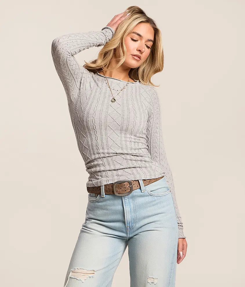M/L Heather Grey So Soft Seamless Cable Knit Top | Buckle