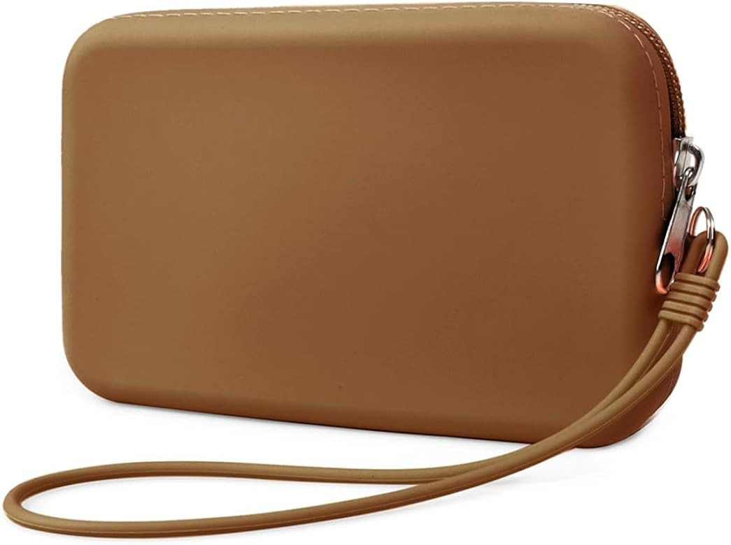 Silicone Small Makeup Bag Pouch for Purse, Travel Toiletry Bag Cute Portable Cosmetic Bag Waterproof Makeup Storage Bag Mini Zipper Clutch Makeup Organizer for Makeup, Beauty Tools (Small Brown) | Amazon (US)