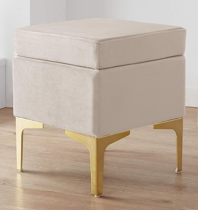 Ornavo Home Madison Modern Contemporary Square Upholstered Velvet Ottoman - Vanity Chair - Gold M... | Amazon (US)