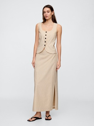 Linen-Blend Maxi Slip Skirt | Gap Factory