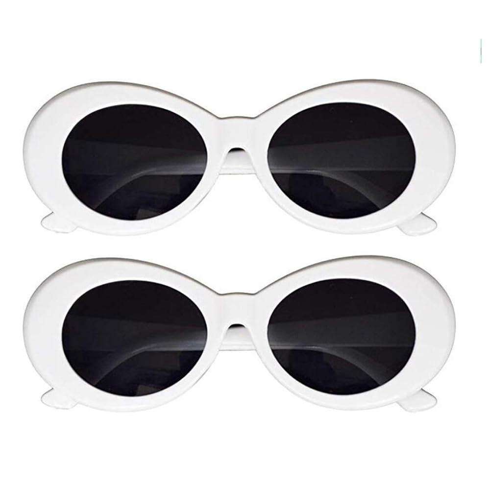 White Retro Oval Mod Thick Frame Sunglasses Round Lens Clout Glasses Goggles | Amazon (US)