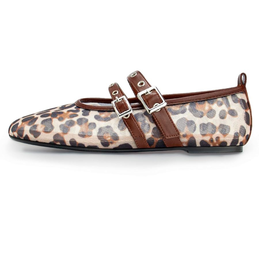 Leopard Flats for Women Mesh Flats Ballet Flats Mary Jane Flats Women's Dress Shoes Ballet Shoes | Amazon (US)