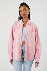 Distressed Twill Button-Front Shirt | Forever 21 (US)