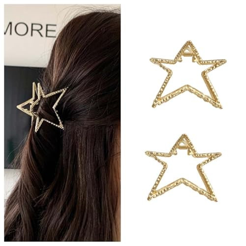 2 Pcs Hair Claw Clips Glod Metal Medium Star Hair Clips for Thick or Thin Hair Strong Hold Y2k Claw Clip Elegant Design Non Slips Hair Jaw for Women Hair Accessories | Amazon (US)