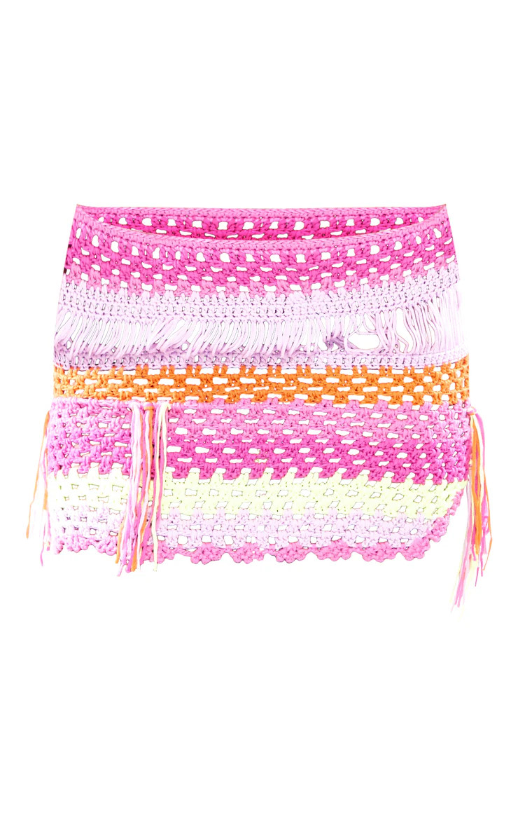 Mini jupe multicolore en maille crochetée contrastante | PrettyLittleThing (FR)