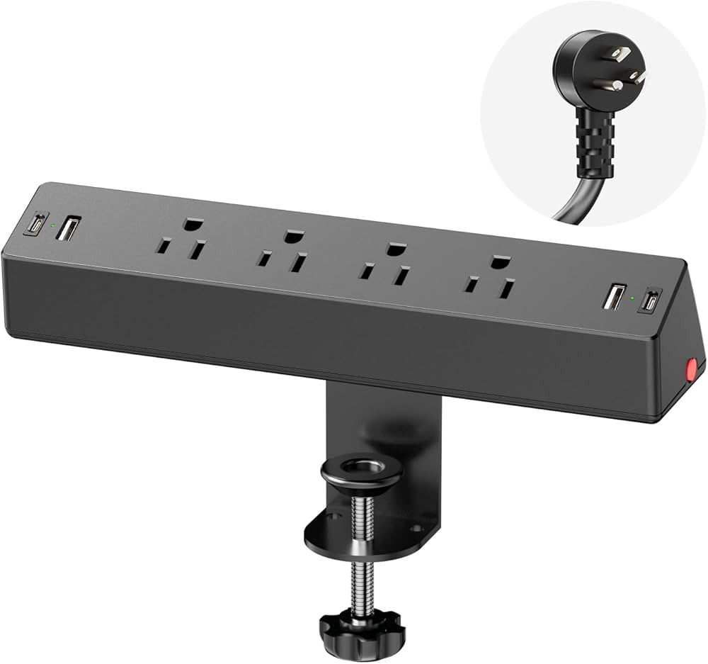 Desk Clamp Power Strip 10ft Cord, Acozvin Surge Protector with 4 AC Outlets 4 USB Ports (2 USB C)... | Amazon (US)