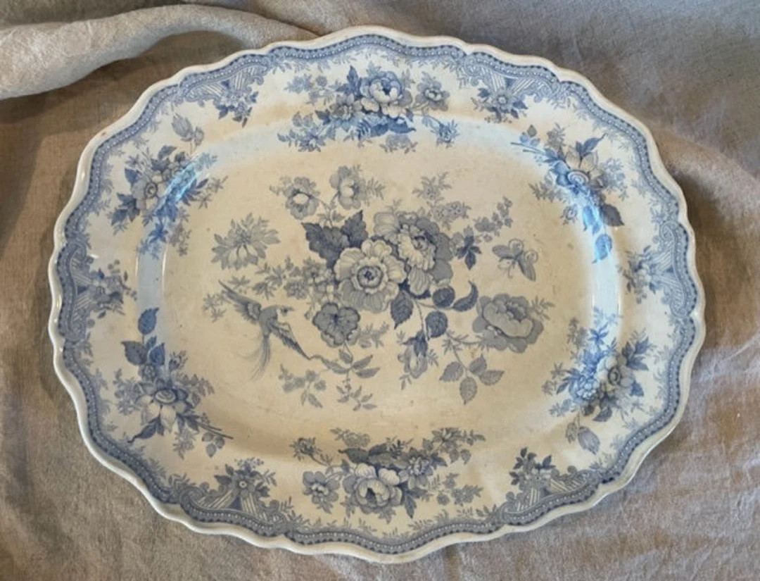 1800's Antique Flow Blue and White Transferware Platter - Etsy | Etsy (US)