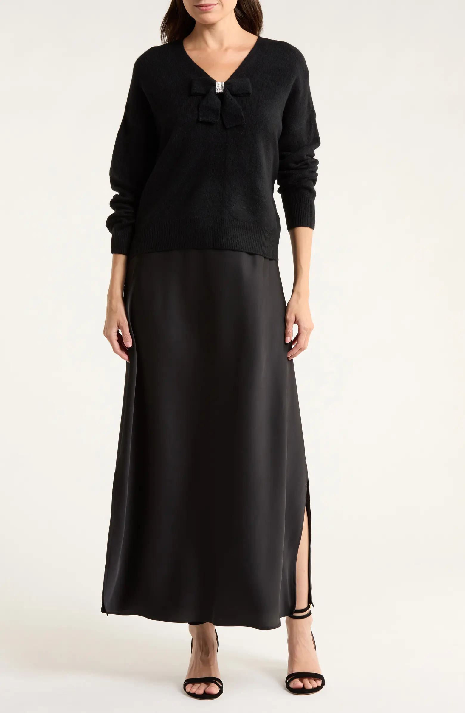 Halogen® Rhinestone Bow Sweater With Slipdress | Nordstrom | Nordstrom