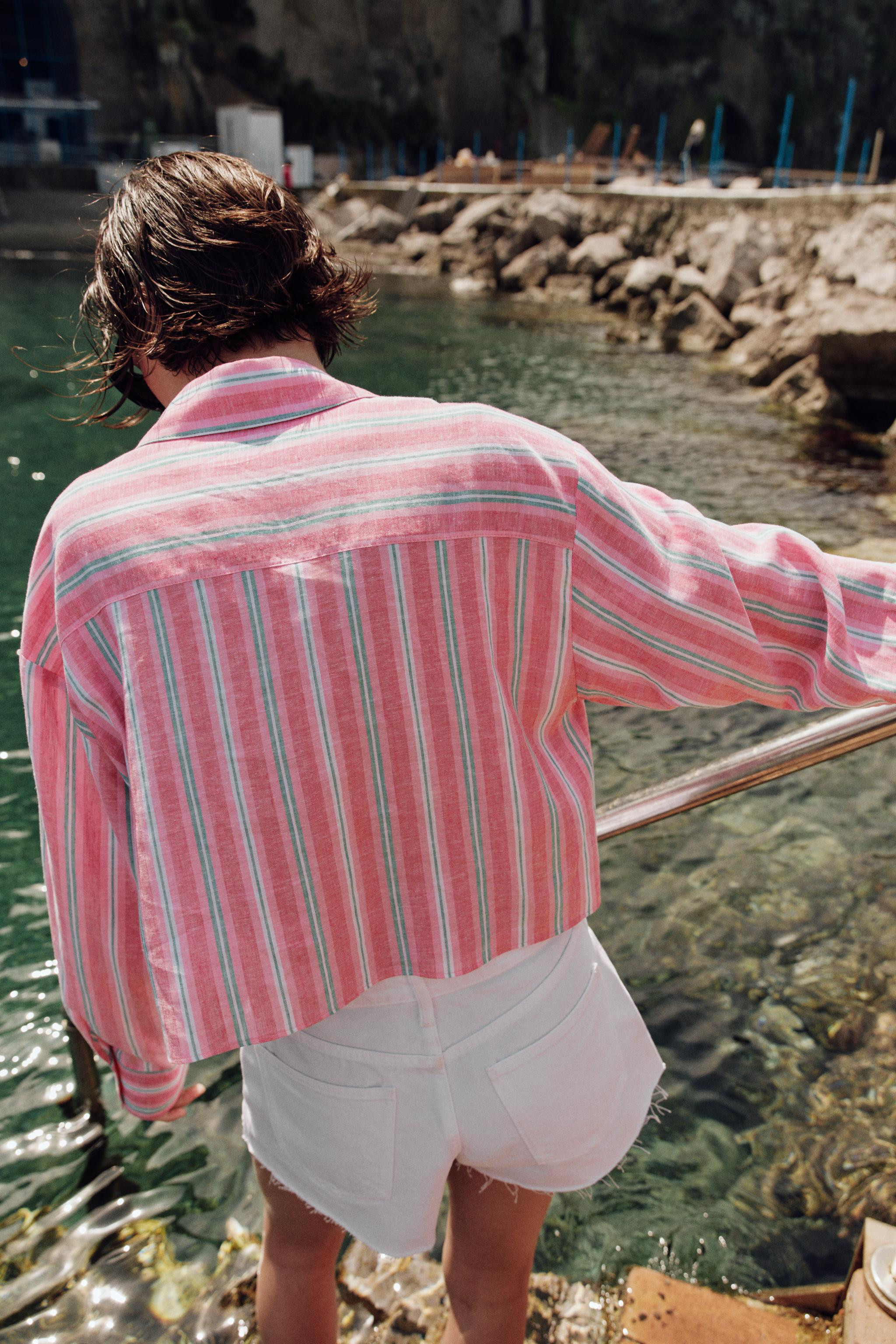 CROPPED STRIPED LACE SHIRT | Zara US