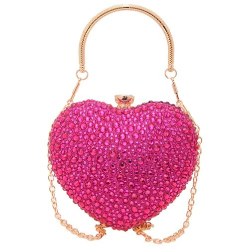 HeiDmai Heart Shaped Clutch Purse Mini Love Heart Rhinestone Wedding Party Evening Handbag (Rose) | Amazon (US)