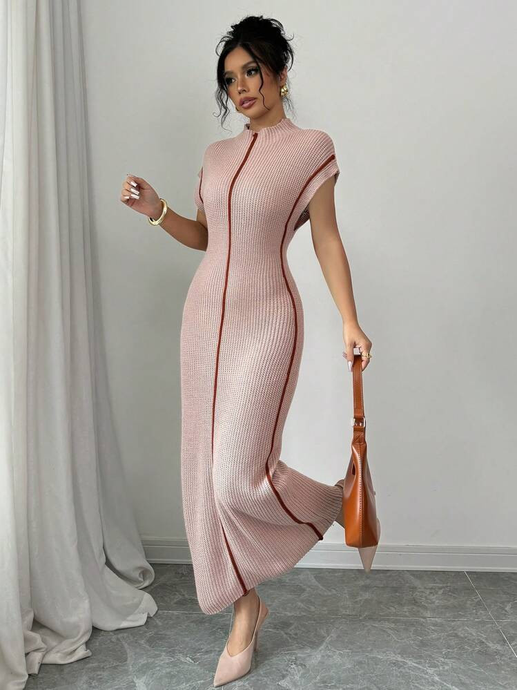 Selianne 1pc Women High Neck Sleeveless Slim Fit Long Sweater Dress, Fall And Winter | SHEIN